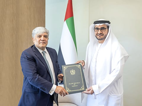 Omar Obaid Alhesan Al Shamsi receives a copy of credentials of Shafqat Ali Khan, new Ambassador of the Islamic Republic of Pakistan to the UAE.