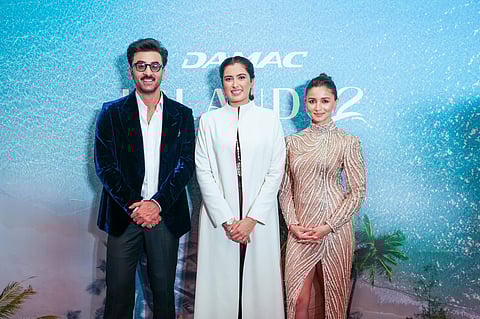 Ranbir Kapoor and Alia Bhatt in Dubai along with Amira Sajwani in Duba on November 12 at Damac Island II property launch
