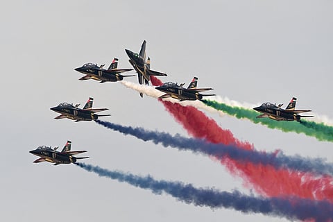 The UAE's Fursan Al Emarat performs at the Dubai Airshow 2025.