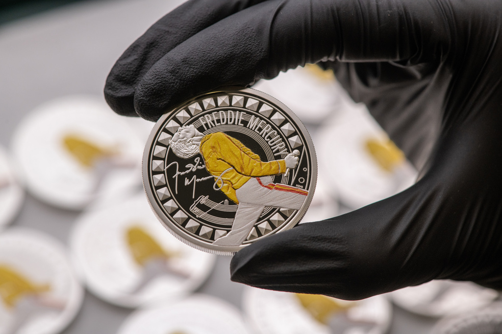 This photo provided by Royal Mint on Nov. 15, 2025, shows a UK coin to celebrate one of the greatest showmen of all time, Freddie Mercury.