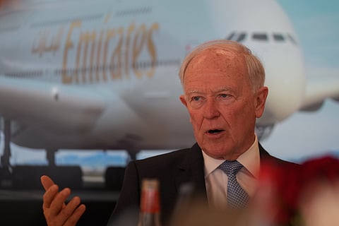 Tim Clark, the president of Emirates Airlines, speaks to journalists at the Dubai Air Show last year.