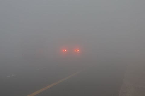 Dense fog at Emirates road in Dubai on Thursday morning.