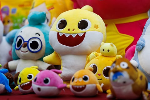 Stocks of 'Baby Shark’ creator Pinkfong initially surged after its debut on Tuesday, but saw its fortunes reverse as a global downturn engulfed equity markets.
