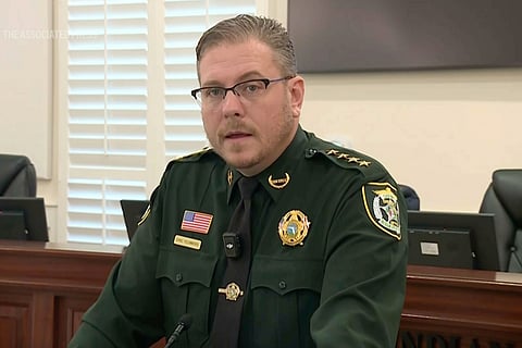 Indian River County Sheriff Eric Flowers speaks during a news conference on Friday, Nov. 21, 2025 in Vero Beach, Florida.