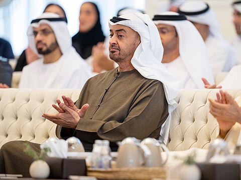 President His Highness Sheikh Mohamed bin Zayed Al Nahyan, attends an Artificial Intelligence barza, at the Sea Palace.