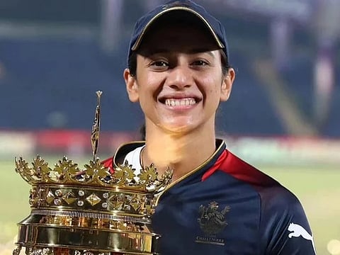 Smriti Mandhana with the Women's Premier League trophy.