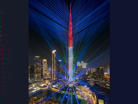 Dubai’s Burj Khalifa lit up in spectacular colours to mark the 54th Eid Al Etihad, drawing thousands of residents and visitors to Downtown Dubai.