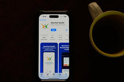 An Indian government-run cybersecurity app "Sanchar Saathi" is seen on a mobile phone in New Delhi, India, Tuesday, Dec. 2, 2025.