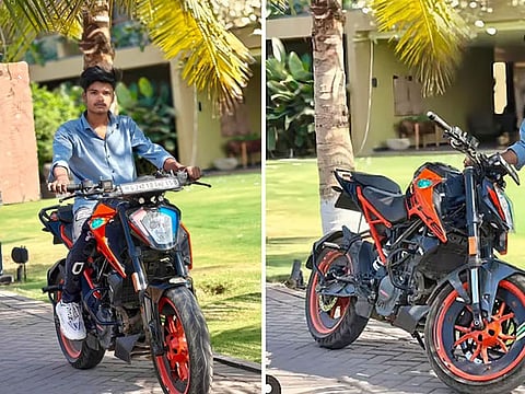 The victim, identified as Prince Patel, was riding down a flyover near Breadliner Circle in the Khatodara police station area on Monday morning when he allegedly lost control of the bike.