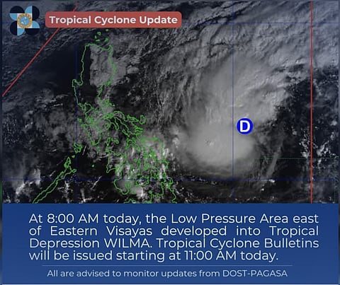 Himawari-8 satellite image shows tropical depression Wilma east of the Philippines at 8 am on Thursday, December 4, 2025.