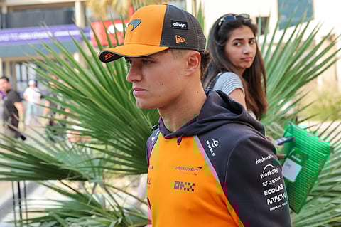 Lando Norris of McLaren arrives for a press conference ahead of Formula 1 Etihad Airways Abu Dhabi Grand Prix 2025.