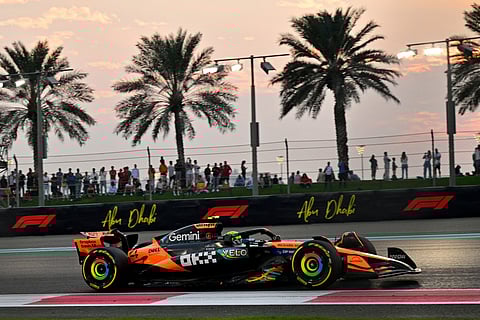 McLaren's British driver Lando Norris drives during the second practice session ahead of the Abu Dhabi Formula One Grand Prix at the Yas Marina Circuit in Abu Dhabi on December 5, 2025.