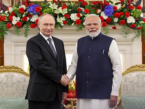 Prime Minister Narendra Modi and Russian President Vladimir Putin in New Delhi on Friday, December 5, 2025. India’s relationship with Russia has strong roots, underlined by a robust defence partnership over the decades.