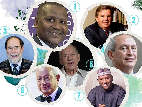 AFRICA'S RICHEST (2025): 1. Aliko Dangote; 2. Johann Rupert; 3. Nicky Oppenheimer; 4. Nassef Sawiris; 5. Nathan Kirsh; 6. Naguib Sawiris; 7. Abdulsamad Rabiu.