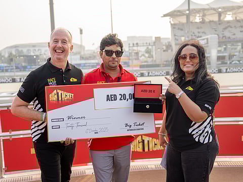 Big Ticket hosts Richard and Bouchra with Amit Tiwari aboard a yacht at the Abu Dhabi Grand Prix.