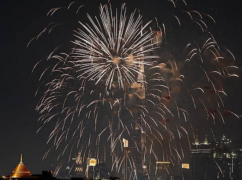 Fireworks near the Burj Khalifa in 2025