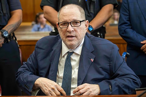 Harvey Weinstein appears in state court in Manhattan after a mistrial on a rape charge, Aug. 13, 2025 in New York.