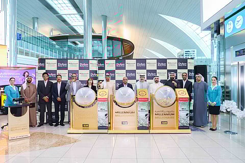 Dubai Duty Free's Managing Director, Ramesh Cidambi, Salah Tahlak, Deputy Managing Director, Sharon Beecham SVP – Purchasing, Zayed Al Shebli, SVP - Loss Prevention and Corporate Security, Mohammad Rafeek, VP – Finance, Munavvar Saqqaf, VP - System & IT, Mohamad Al Khaja, VP - Retail Support, Yasa Tahir, VP – HR Thankachan Varghese, Senior Manager- Retail Support, Salim Ibrahim, Senior Manager- Retail Sales, , Salim Dahman, Senior Manager – Marketing and Nasser Al Jasmi, Senior Manager – Exchange Bureau conducted the draw for three Dubai Duty Free Millennium Millionaire Series.