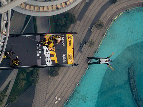 The moment Cornelia Mihai jumped off Burj Khalifa during the EXIT 139 event.