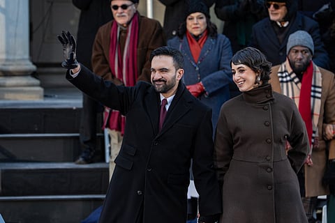 New York Mayor Zohran Mamdani and his wife Rama Duwaji after his ceremonial inauguration as mayor at City Hall Thursday January 1, 2026 in New York, NY.