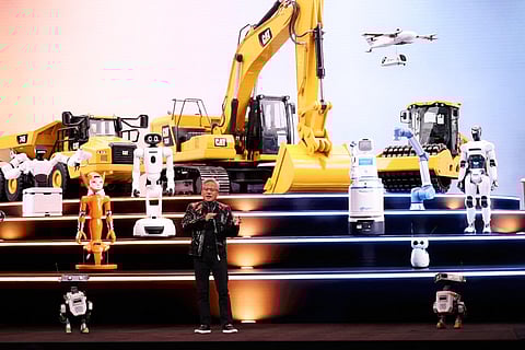 Nvidia founder and CEO Jensen Huang introduces robots powered by NVIDIA's technology as he speaks during Nvidia Live at CES 2026 ahead of the annual Consumer Electronics Show in Las Vegas, Nevada, on January 5, 2026.