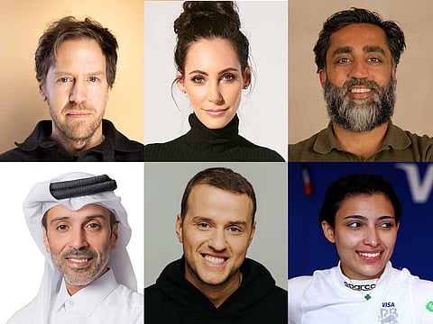 Clockwise from left: Sebastian Vettel, Heather Hasson, Shahzad Younas, Amna Al Qubaisi, Vadim Fedotov and Hamad Al Hajri.