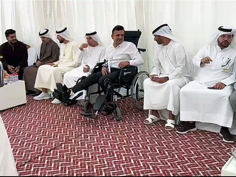 Still bearing injuries to his limbs from the accident, Abdul Latheef sat in a wheelchair with quiet dignity and accepted condolences and prayers.