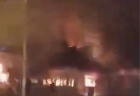 An X post shows protesters in Isfahan, central Iran, setting on fire the Islamic Republic of Iran Broadcasting (IRIB) building.