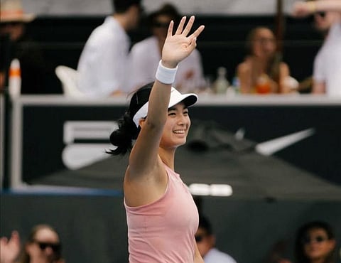 Alex Eala shows her poise and joy amid applauding spectators on the blue court following her victory over Polish player Magda Linette at the ASB Classic in Auckland on Friday.