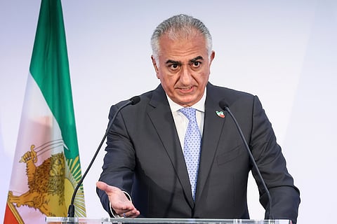 Reza Pahlavi, the son of Iran's toppled Shah Mohammad Reza Pahlavi, speaks during a news conference, June 23, 2025 in Paris.