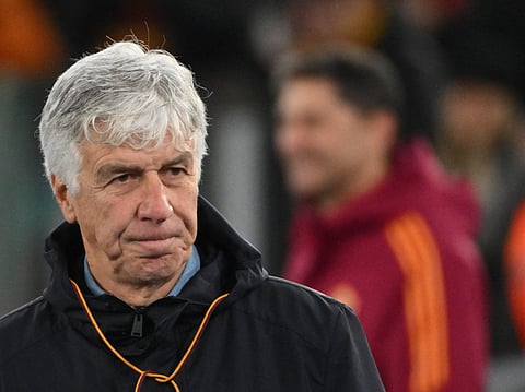 Roma's Italian head coach Gian Piero Gasperini look on ahead of the Italian Serie A football match between As Roma and Sassuolo at Olympic stadium in Rome on January 10, 2026.