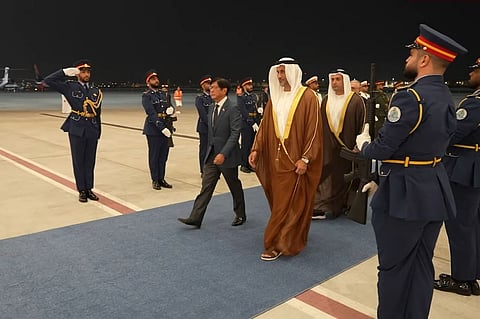 Philippine President Ferdinand "Bongbong" Marcos Jr. touched down at Al Bateen Airport in Abu Dhabi, United Arab Emirates, at 11:09 PM local time, greeted by UAE Minister of State Saeed Al Hajeri, Philippine Department of Foreign Affairs (DFA) Sec. Ma. Theresa Lazaro, and Philippine Ambassador to the UAE Alfonso Ver.