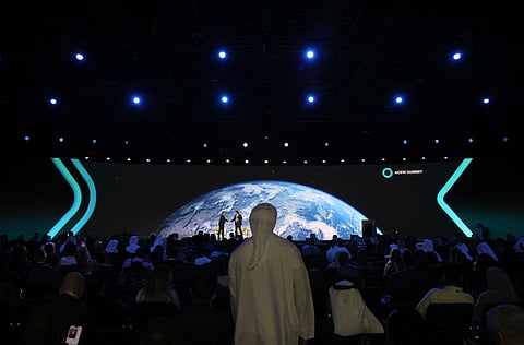 View of the conference hall at the Abu Dhabi Sustainability Week in Abu Dhabi on January 14, 2026.