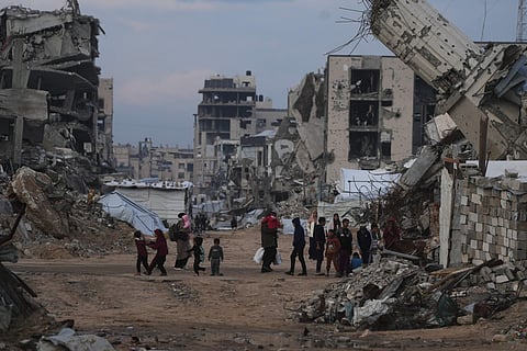 Buildings destroyed by Israeli air and ground operations in the Zeitoun neighborhood of Gaza City. More than $50 billion is required to rebuild Gaza, according to estimates.