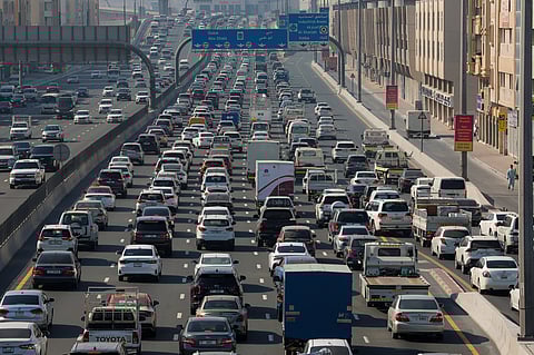 Huge traffic at Mohammed Bin Zayed road in Sharjah.