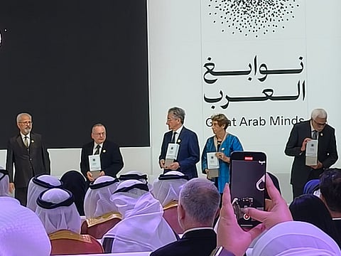 The winners after being honoured with the Great Arab Minds 2025 Awards.
