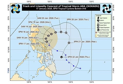 Looping: Storm forecast of Ada as of 8 pm on Saturday, Jan. 17, 2026.