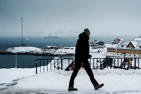 The Danish navy's inspection ship HDMS Vaedderen sails off Nuuk, Greenland, on January 18, 2026.
