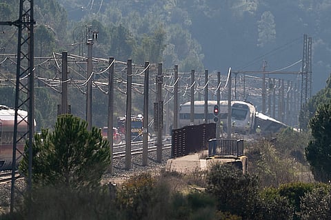 One of two trains that derailed is seen amid rescue efforts at the site of a deadly train accident in Adamuz, southern Spain, on Monday (January 19, 2026). Another train accident was reported near Barcelona on Wednesday (January 21, 2026).
