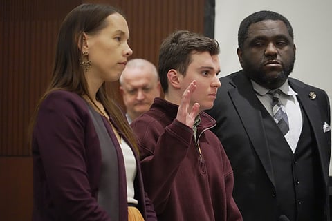 Austin Thompson is sworn in during a hearing in Wake County Superior Court on Wednesday, Jauary. 21, 2026, in Raleigh, N.C.