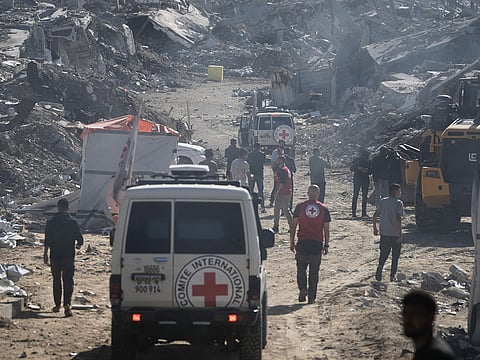 A yellow block demarcating the "Yellow Line," which has separated the Gaza Strip's Israeli-held and Palestinian zones since the October ceasefire.