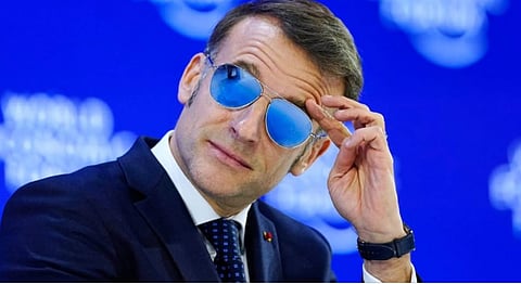French President Emmanuel Macron was wearing aviator shades during his Davos, Switzerland speech on Tuesday. First spotted January 15 at a French airbase with a bloodshot eye, the French leader downplayed it as "completely harmless" and "l'oeil du tigre" (eye of the tiger), a 'Rocky III' nod symbolising determination.