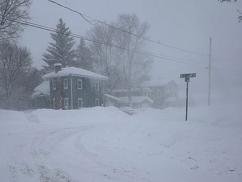 Strong winds kick up snow in Lowville, New York, on Saturday, January 24, 2026.