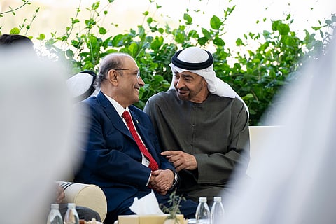 Sheikh Mohamed bin Zayed (R) meets with Asif Ali Zardari
