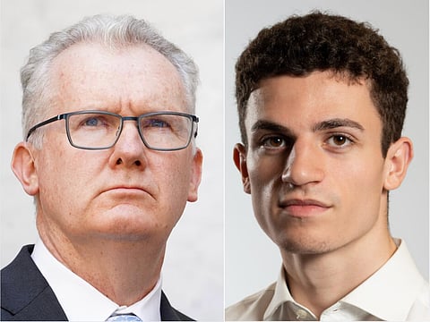Sammy Yahood (right) has commented on social media that Islam is a "disgusting ideology". His Australian visa was cancelled three hours before his flight departed from Israel. At left is Australian Home Affairs Minister Tony Burke.