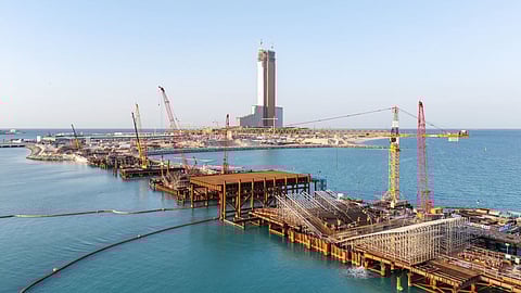 Construction progresses on Wynn Bridge, the 548-metre link connecting Wynn Al Marjan Island to Dubai and the UAE’s main road network ahead of the resort’s 2027 opening.