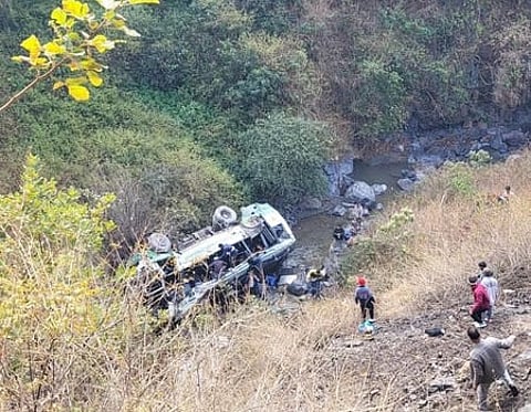 Three people were killed as a Himachal bus plunged into a ditch in Dehradun on Tuesday.