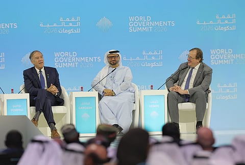 Mike Pompeo served as the 70th U.S. Secretary of State, Anwar Gargash, Diplomatic Advisor To UAE President and Frederick Kempe, President and CEO of the Atlantic Council during a session “The Geopolitical Reset” on the opening day of World Government Summit