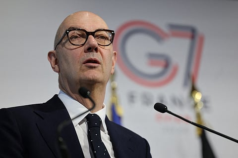 France's Economy and Finance Minister Roland Lescure gives a speech during the opening press conference for the Finance and Digital tracks of the French G7 Presidency at the French Economy Ministry in Paris on February 3, 2026.