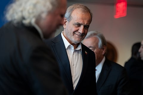 Masoud Pezeshkian, the President of Iran, attends the United Nations General Assembly at United Nations headquarters, on Sept. 25, 2025.